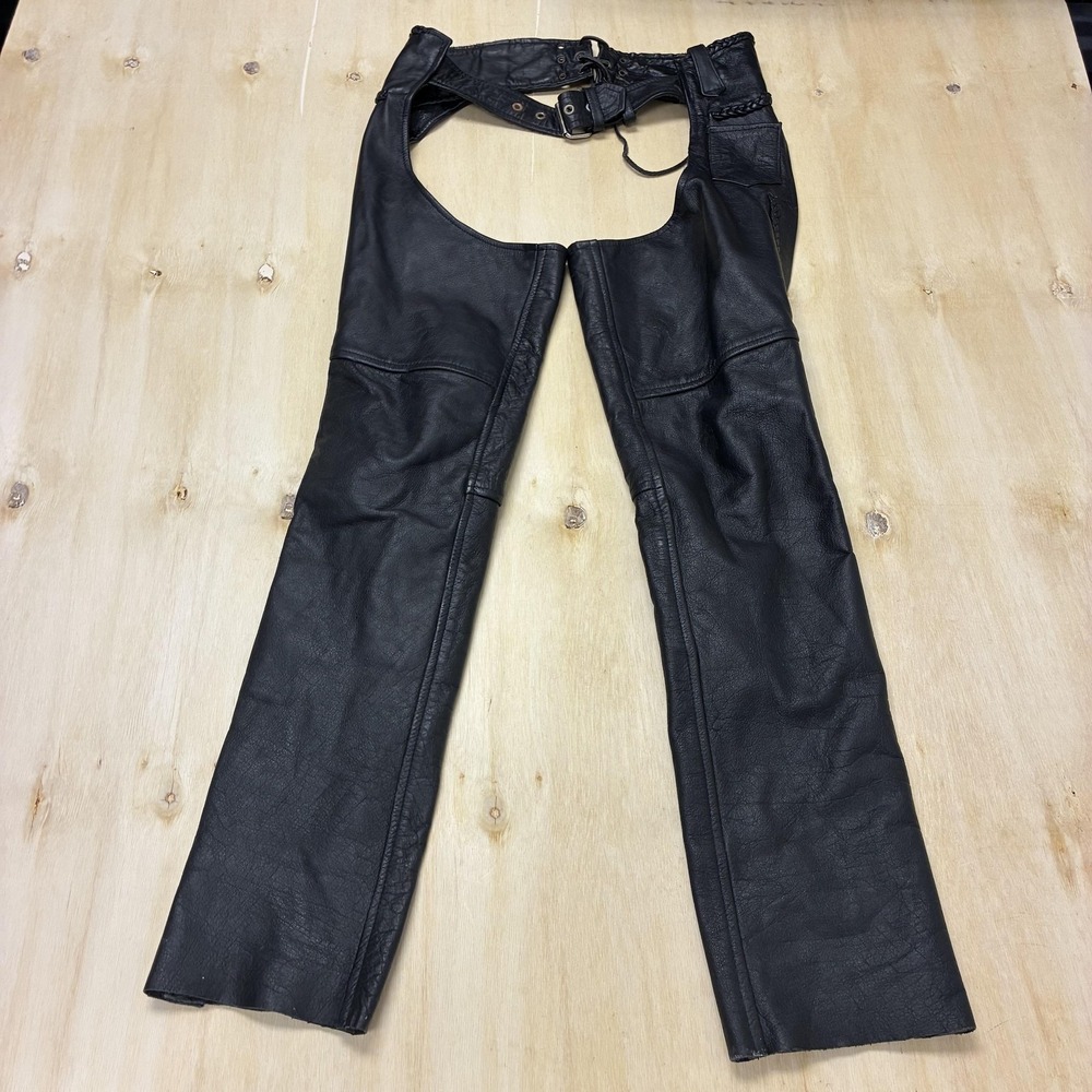 Hot Leathers Pants Mens XXS Black Leather Biker Chaps Zip Adjustable Waist